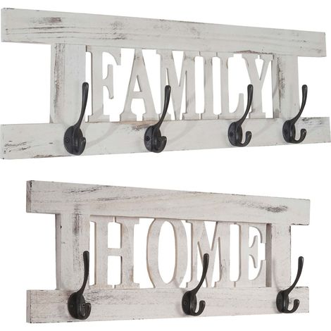 2x garde-robe murale Home+Family, set de planche vestiaire, style shabby, vintage, 55x20cm - blanc (1/5)