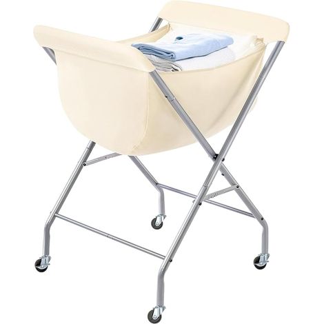 Chariot à Linge avec Roulettes - Panier à Linge 83.8 cm, Sac Amovible 118 L, Cadre Métal - 4 Roues dont 2 Freinables,crème (1/5)