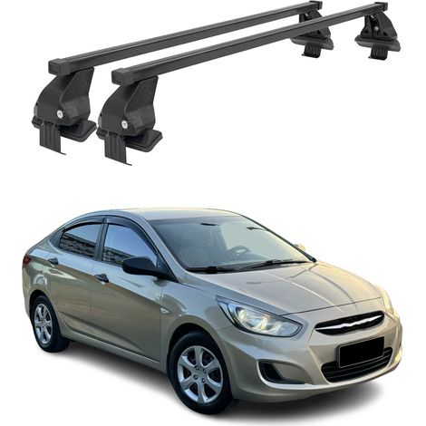 OMAC Dachträger Querträger Stahl für Hyundai Accent IV Limo 2010-2017 – Abschließbar – City-Crash-getestet – DIN 75302:2019 – ISO/PAS 11154:2006 – Max. 50 kg Schwarz (1/5)