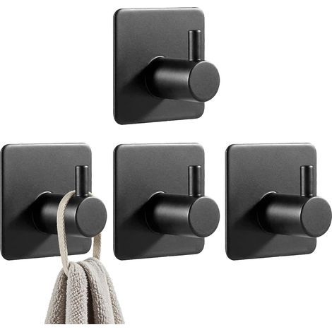 Crochet Adhésif Mural Patere Murale - 4 en Acier Inoxydable Noir Résistant - Accroche Torchon Cuisine et Patere Salle de Bain pour Derrière les Portes - Fixation Sans Perçage (1/5)