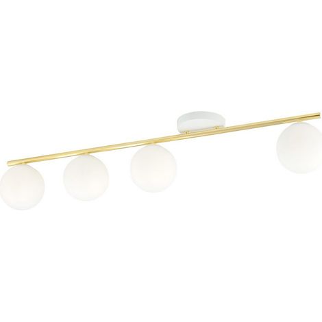 Lampada a Soffitto Monza, Acciaio verniciato a polvere, Vetro, Bianco, Oro, 100x20x14 cm (1/5)