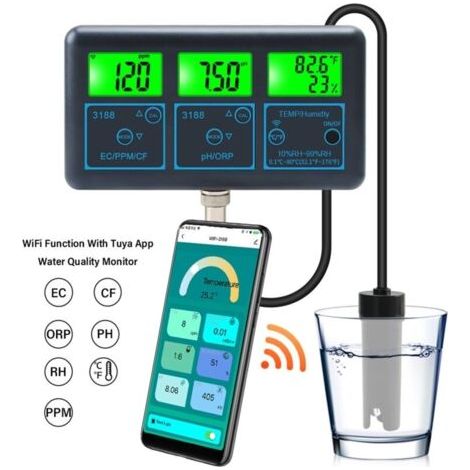 7-en-1 pH/EC PPM CF Conductivité Mètre Eau Qualité Testeur 0.0-14.0pH / 019.99ms/cm Aquarium, Hydroponique Outil
