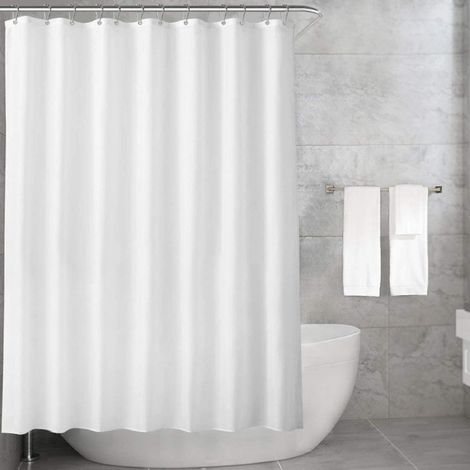 Rideau de douche en coton blanc, hydrofuge, résistant à la moisissure 150x180cm[D] (1/5)