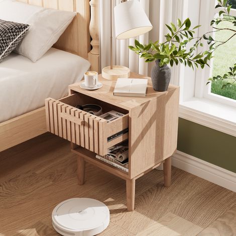 Comodino, Comodino, Set di 2 comodini – Comodino con cassetti e gambe in metallo dorato (1/5)