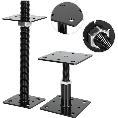 TolleTour Support de poteau réglable en hauteur pour terrasse, pergola et clôture 30-250 mm Noir 2PCS