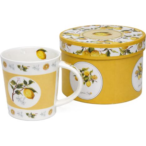 Tazza in porcellana da 350 ml con limoni. Confezione regalo con limoni. (1/5)