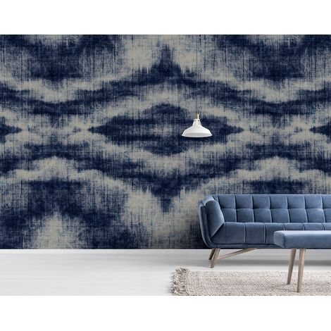 Papier peint panoramique moderne dégradé bleu et beige | Tapisserie panoramique aspect textile | Papier peint panoramique tendance pour salon - 270 x 500 cm (5 pièces) (1/5)