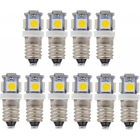 Lot de 10 ampoules LED E10 9 V blanc froid 5SMD 5 W (blanc froid, 9 V) (1/4)