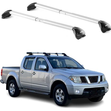 OMAC Barres de toit transversales certifiées TÜV pour Nissan Navara II III 2005-2025 – Verrouillables (4 antivols) – Charge max 100 kg – Sangle inox + protection caoutchouc Argent (1/4)