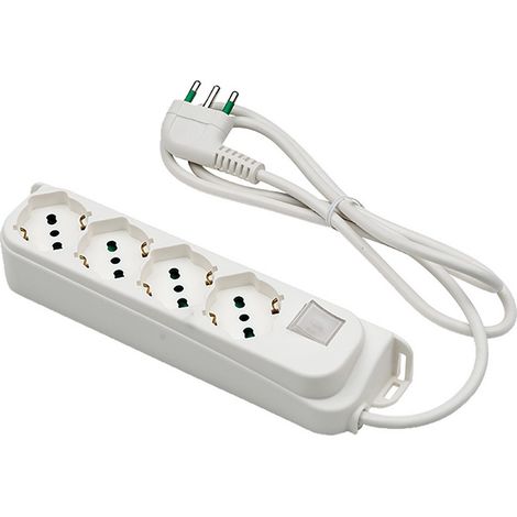 1PZ MULTIPRESA CON INTERRUTTORE 4 USCITE / SPINA 2 POLI + TERRA 16A - BIANCA