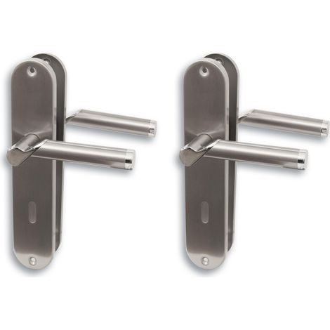 Lot de 2 ferrures de porte en acier inoxydable poli et satiné brillant pour portes de 2 pièces avec trous de serrure dormante, poignée de porte