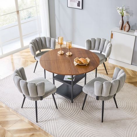 Ensemble table chaises rond 107 cm noyer gris OKMYHOME (1/5)