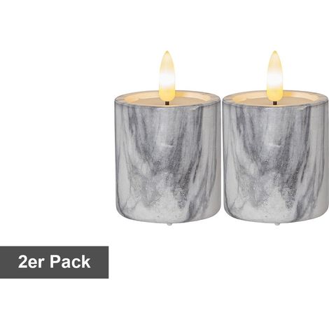2er Set Votivkerzen ,Flamme Marble', LED, Marmor-Optik, Batterie und Timer, Beton, 9cm (1/4)