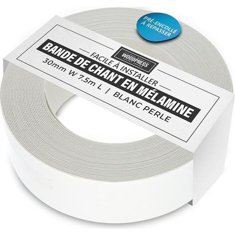 30mm Blanc Perle Bande de chant mélaminée thermocollante 7,5 m