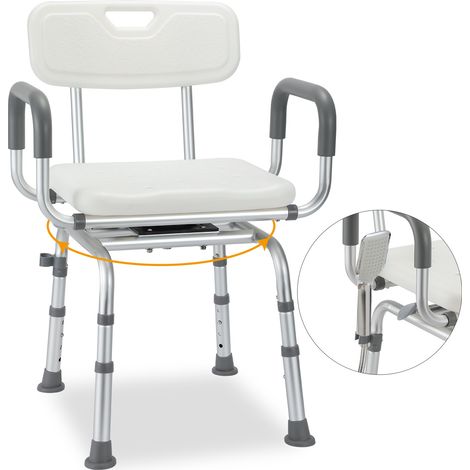 Randaco Sedia da doccia regolabile in altezza per anziani, sedile da doccia girevole a 360° con schienale, braccioli e piedini in gomma antiscivolo (1/5)