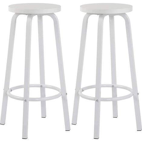 Woltu – Lot de 2 tabourets de bar en métal – Siège en MDF – Hauteur 72 cm – Dimensions 30x30 cm – Blanc – Coins arrondis ergonomiques