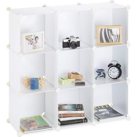 Étagère Rangement 9 Casiers Modulable DIY Assemblage Plug In Bibliothèque, Noir, Plastique, Blanc, 32 x 95.5 cm (1/5)