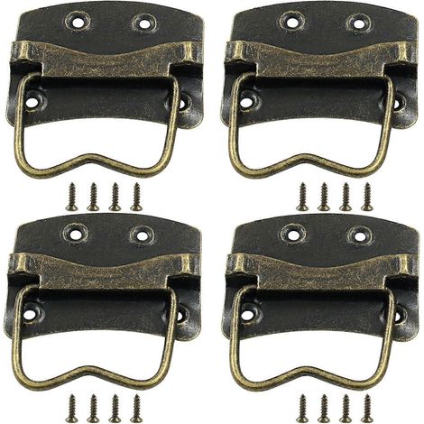 Set aus 4 antiken Schubladengriffen aus Bronze mit Klappring für Truhen oder Holzkisten (1/5)