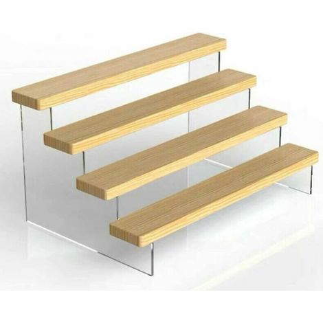 Présentoir en acrylique à 4 niveaux, organisateur d'escalier en bois, décoration de collection pour afficher des figurines, des vernis à ongles, des poupées, des cosmétiques (1/5)