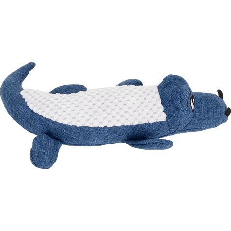 Jouet pour chien en peluche en forme de crocodile, résistant aux morsures, avec fonction vocale (bleu). (1/5)