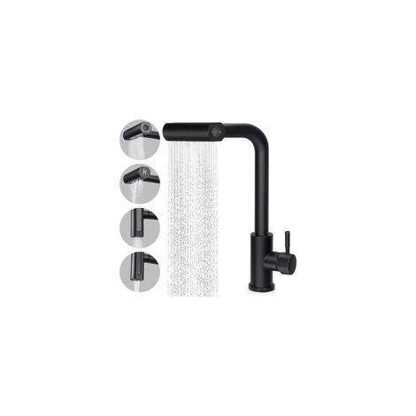 Robinet de Cuisine,Mitigeur Cuisine Avec Douchette Extensible 4 Modes de Pulvérisation Rotatif à 360°en Acier Inoxydable,Noir (1/5)