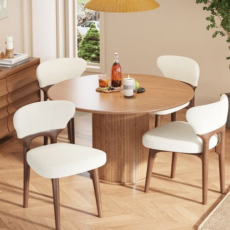 Lote de 2 sillas de comedor de madera, tejido chenilla, beige claro, 53 x 58,5 x 75 cm (1/5)