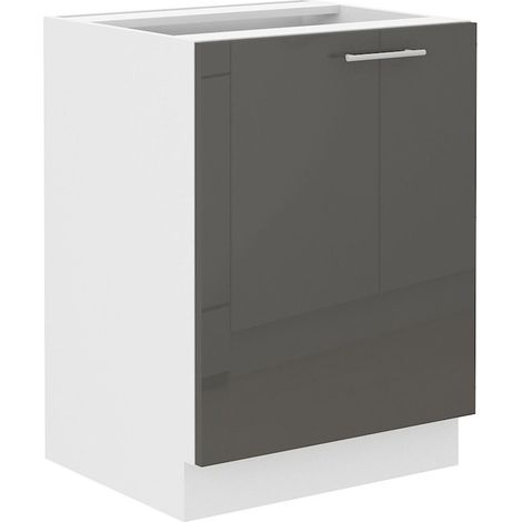 Unterschrank 60 Lara Grau Hochglanz + Weiß Küchenzeile Küchenblock Küche (1/5)