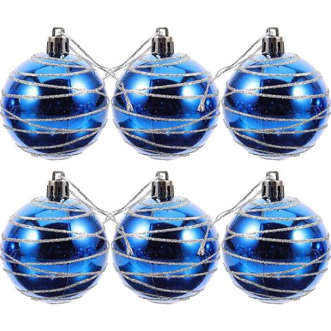 6er-Pack Weihnachtskugeln aus Kunststoff, Christbaumschmuck zum Aufhängen-6X6X6cm-Blue (1/2)
