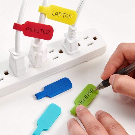 50 leuchtende, mehrfarbige, wiederverwendbare Kabelbinder mit selbstklebenden Etiketten – Einfaches Kabelmanagement und Kennzeichnung für Elektronik, Computer, Haushalt und Büro. (1/5)