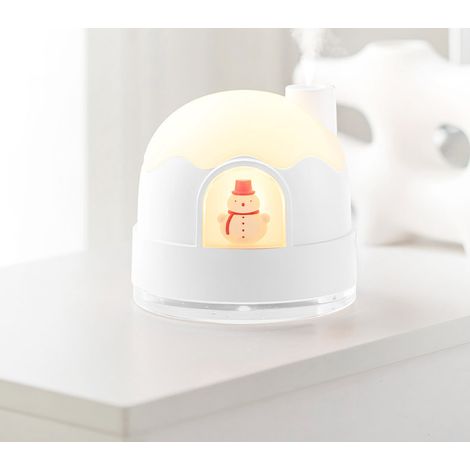 Mini humidificateur en forme de maison de neige, fabriqué en plastique écologique, brumisateur silencieux avec veilleuse. Idéal pour un bureau ou une chambre. Un cadeau adorable et réconfortant. (1/5)