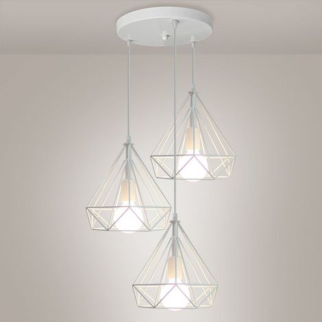 – Lustre suspension industriel vintage E27 en métal – Abat-jour cage diamant 25cm – Câble ajustable 100cm – Pour salons et chambres (1/5)