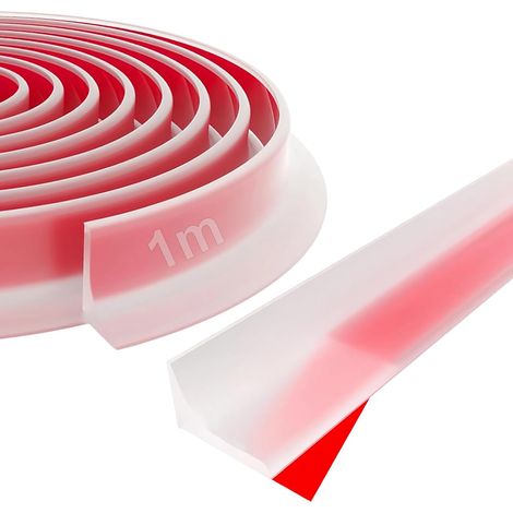 Joint Douche, 1m Barre de Seuil Adhesive, Transparent Seuil de Douche Barrage D'eau, Découpable Seuil de Douche Barrage D'eau, pour Plans de Travail de Cuisine, Rebords de Fenêtres (1/5)