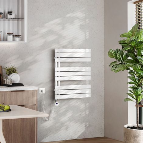 EMKE Elektrischer Badheizkörper mit WiFi 76 x 60 cm Weiß 400 W Handtuchheizkörper, Smart Home, Flachrohr 24/7 Timer & Alexa kompatibel (1/5)
