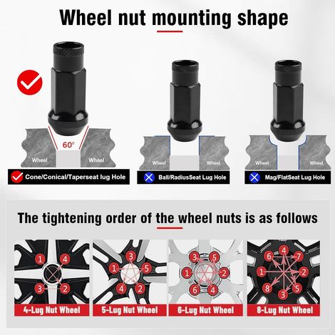 Juego de tuercas de rueda de extremo abierto M12x1.5 (20 soportes cónicos con llave de tubo), compatibles con Toyota, Honda, Chevrolet, Ford, Hyundai y Lexus (Multicolor M12 x P1.5)