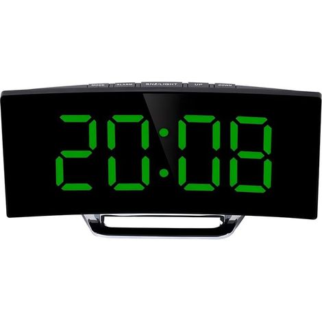 Elektronischer Wecker mit gebogenem LED-Display, Spiegeltemperaturanzeige, Schlummerfunktion, geräuschlosem Betrieb, batteriebetrieben, farbigem Display für Zuhause und Schlafzimmer (1/4)