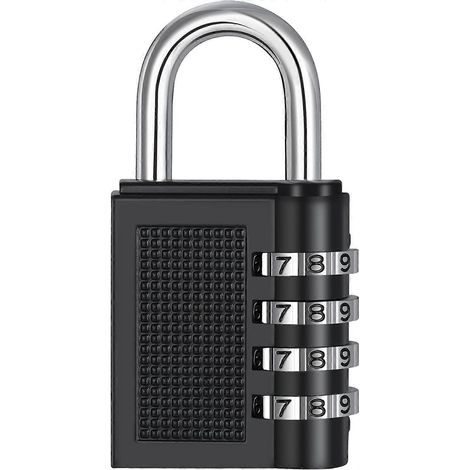 Cadenas à combinaison pour casiers de salle de sport, cadenas à 4 chiffres pour casiers, cadenas à combinaison extérieur étanche pour clôtures, portails, abris de jardin, cadenas à combinaison (noir) (1/5)