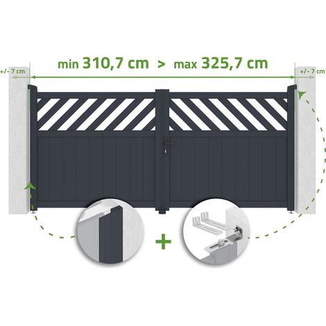 Puerta batiente ajustable, 3 m de ancho, HELMIS H.140cm, aluminio gris