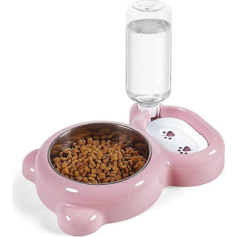 Ensemble de gamelles pour chien, chat et eau avec distributeur d'eau et gamelle en acier inoxydable pour chats et petits chiens - Rose (1/5)