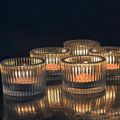 Lot de 12 photophores en verre transparent 4,5 cm x 3,5 cm pour bougies chauffe-plat en verre transparent, pour fête d'anniversaire, décoration de table, décoration de la maison et mariage (1/5)