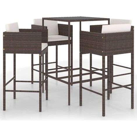 Maison Exclusive - Set da Bar da Giardino 5 pz con Cuscini in Polyrattan Marrone (1/5)