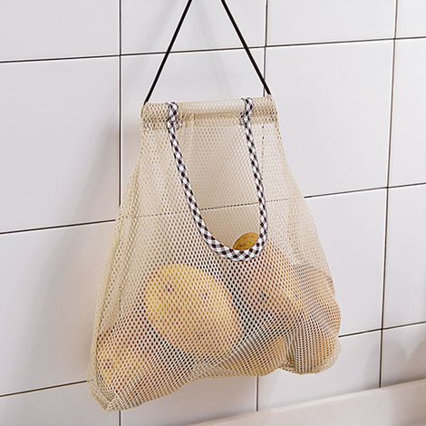 Hängende Aufbewahrungsnetze für Obst, Gemüse, Kartoffeln, Zwiebeln, wiederverwendbare Netzbeutel (1/5)