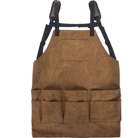 Tablier à Outils de Travail de Jardin à Sangle réglable avec 5 Poches Tablier à Outils de Jardin en Toile imperméable Tan (1/4)