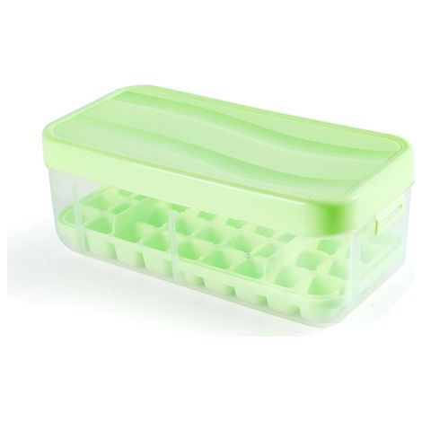 Vassoio per cubetti di ghiaccio apribile con un semplice tocco, 36 cubetti per scomparto, con coperchio e contenitore, vassoi in silicone per cubetti di ghiaccio per tè, caffè e tè verde. (1/5)