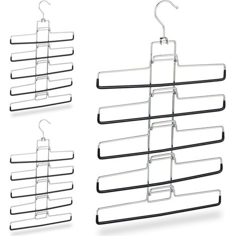 Set 3 Cintres Multifonctions Gain Place, Support Amovible 15 Pantalons Jupes, 52x33,5x2 cm, Argent (1/5)
