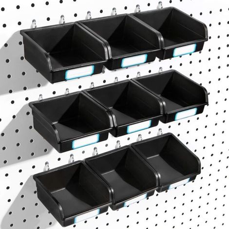 Lot de 10 bacs à panneaux perforés avec crochets – Pour rangement d'outils – Résistant jusqu'à 10 kg – Compatible avec trous de 1.6-2.5CM (1/4)