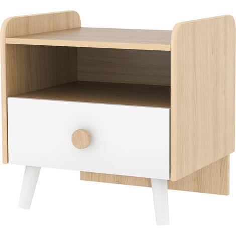 Table de chevet enfant avec tiroir et niche, petite table d'appoint en bois pour la chambre d'enfant (1/5)
