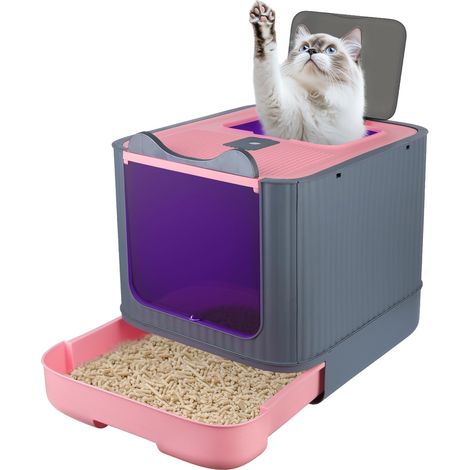 Bac à Litiere Chat Autonettoyante,Bac Litiere pour Chat,Litière Automatique Autonettoyant pour Chats, pour Chats avec des Rayons ultraviolets-44,5 36,5 34,5 cm-Rose-UV (1/5)