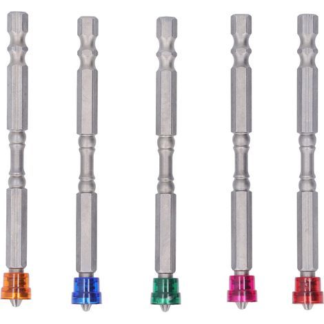 Embouts de tournevis à anneau magnétique, jeu d'embouts de tournevis électrique à tige hexagonale de 1/4 pouces en acier allié, 5 pièces (1/5)