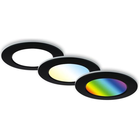 Lot de 3 lampes LED encastrées au plafond, lampes encastrées RGB CCT, spot LED encastré salle de bain, spot encastré salle de bain IP65, noir, 92x45 (DxH) (1/5)