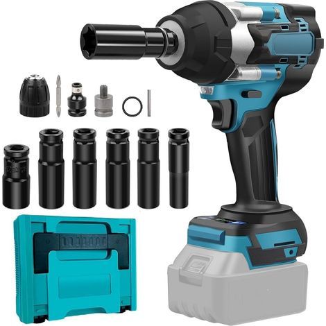 Clé à chocs sans fil Makita 1000 Nm compatible avec batterie lithium 18 V, clé à chocs sans fil professionnelle 1/2" pour le changement de pneus de voiture, clé à chocs sans fil à couple élevé avec 6 (1/5)